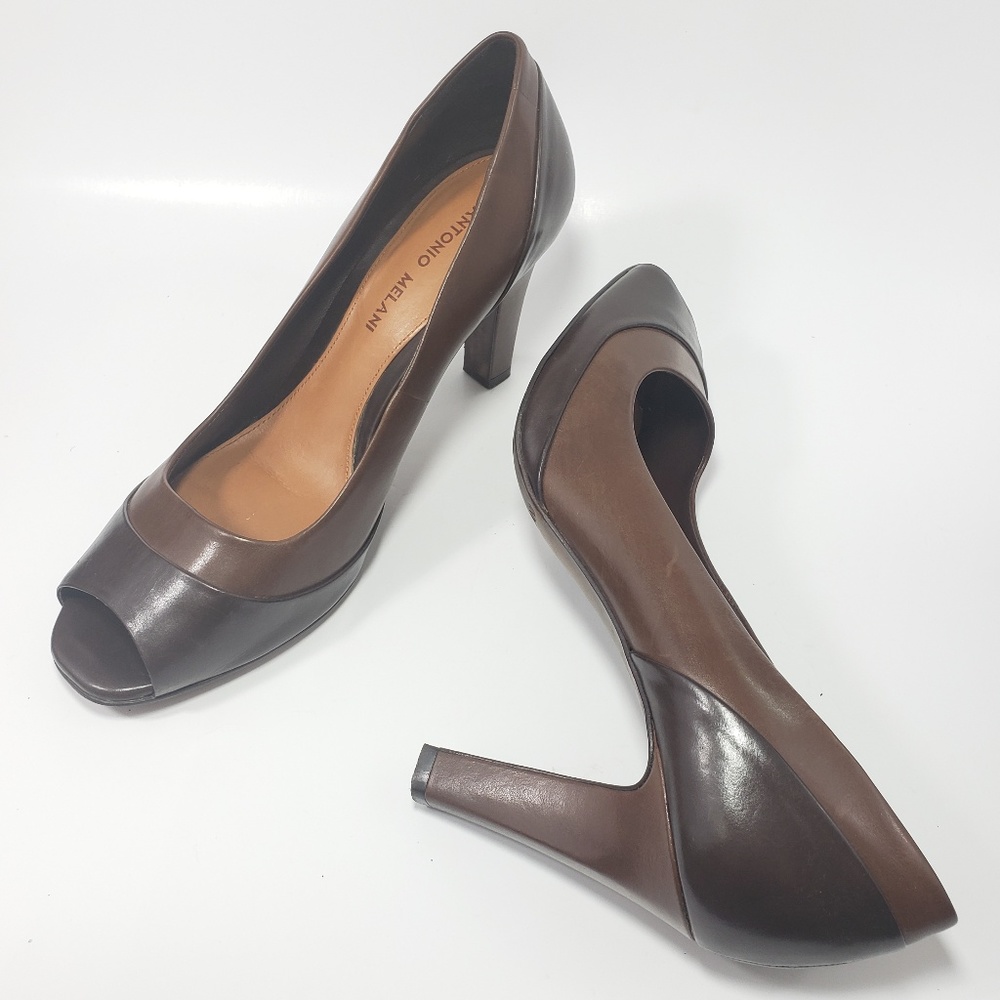 Antonio Melani Leather Peep Toe‎ Heels, Size 9
